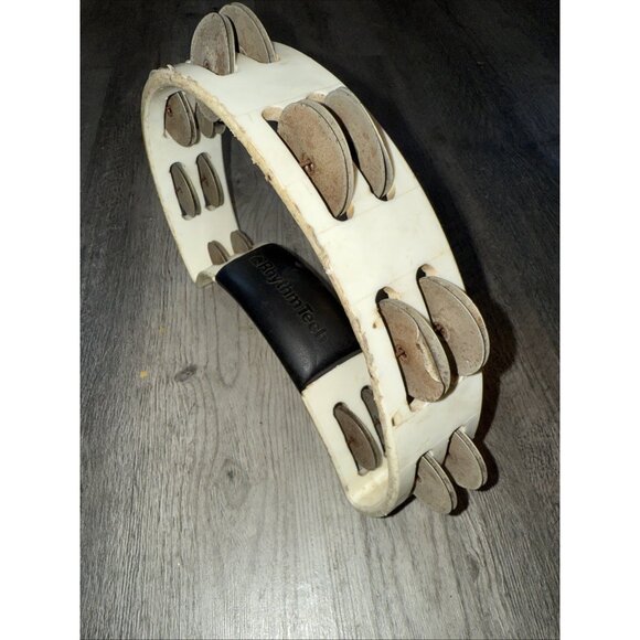10" RhythmTech Ergonomic Tambourine White Plastic Nickel Jingles RUST USED - Picture 10 of 10